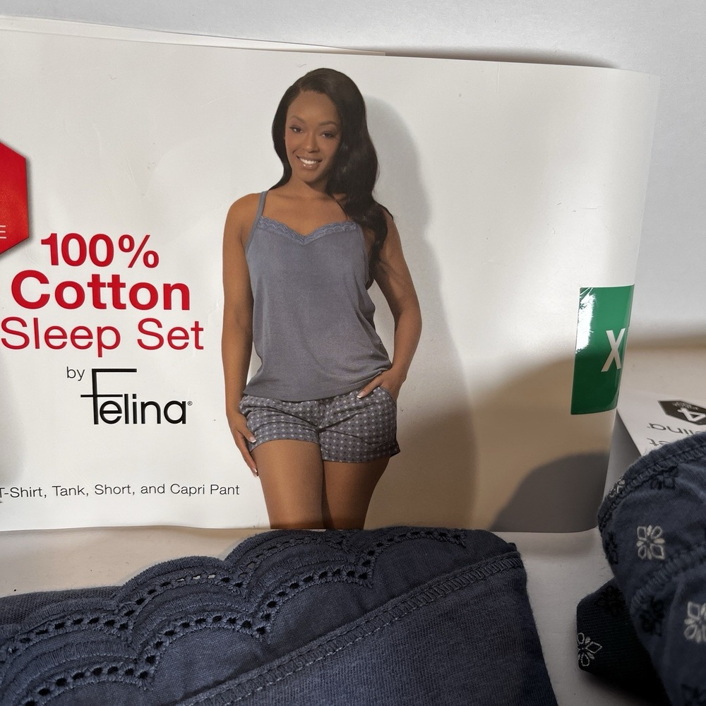 Felina Women's 2-Piece Lounge Pajama Set XL Tank Top & Shorts 100% Cotton